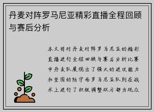丹麦对阵罗马尼亚精彩直播全程回顾与赛后分析